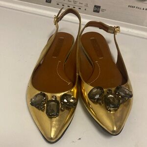 HOLIDAY/BCBGMaxAzria Metallic Gold Flats with Gem Accents